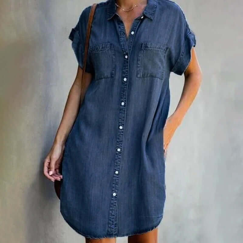 Valerie | Elegant Denim Dress with Tummy Coverage