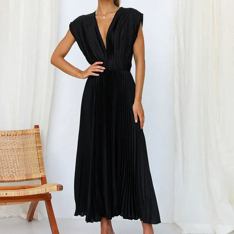 Irish - Pleated V-Neck Midi Dress