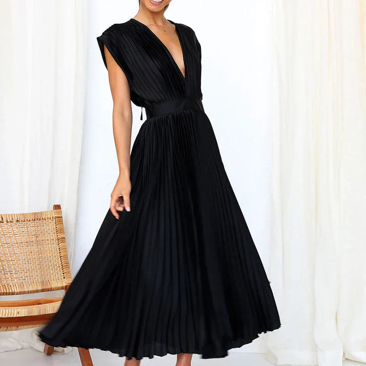 Irish - Pleated V-Neck Midi Dress