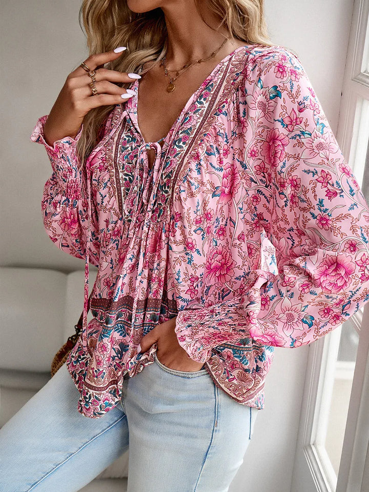 Nora | Vintage Floral V-Neck Blouse