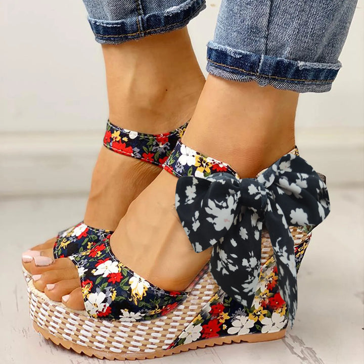 Emma - Floral Wedge Sandals