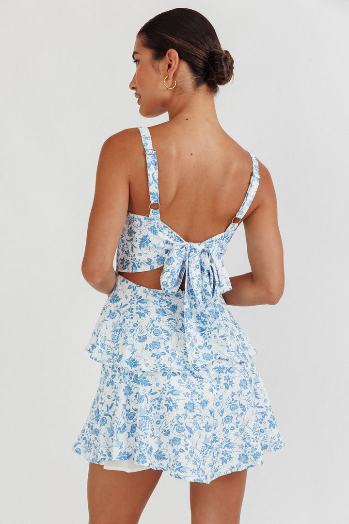 Provence Bloom Tiered Ruffle Mini Dress Blue