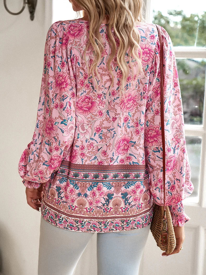 Nora | Vintage Floral V-Neck Blouse